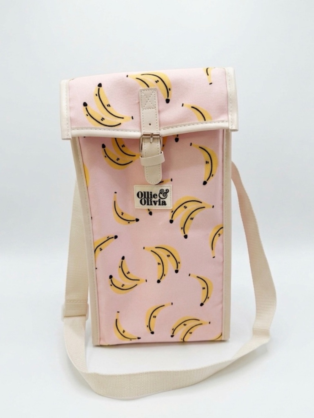 Ollie & Olivia Pink Banana Print Insulated Crossbody Bottle Carrier